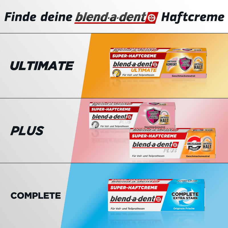 Blend-a-dent Complete Adhesive Cream, 4 x 47 g, Strong Hold and Comfortable to Wear for Dentures, Neutral in Taste 4x 47g Tasteless