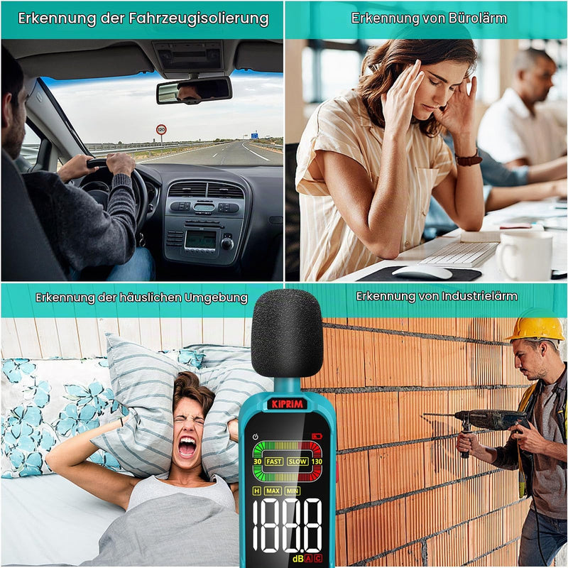 Kiprim NM01 Digital Decibel Sound Level Meter | Max/Min Value Recording, A/C Weighting, Backlit LCD, Carry Case Included