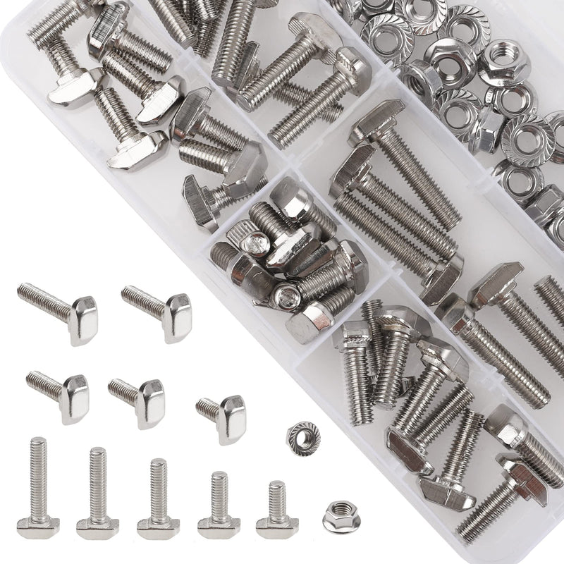 [Australia - AusPower] - 76Pcs Hammer Head T-Slot Drop-in Stud Sliding Bolt Screw Nut Assortment Kit, for European Standard Aluminum Profile (M6-30 Series) M6-30 Series 