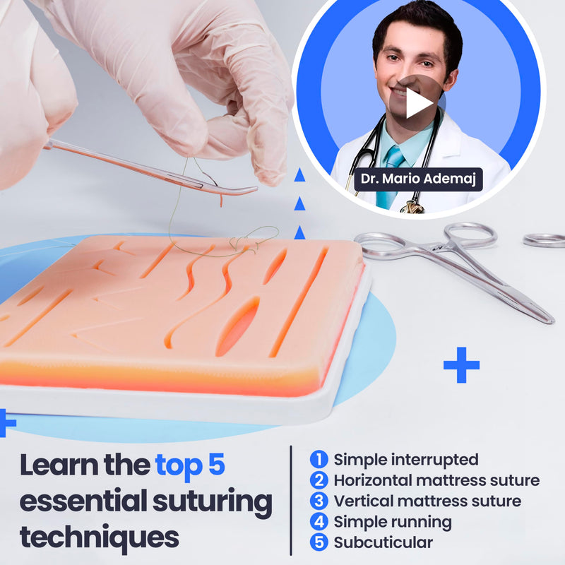 Complete Suture Practice Kit for Medical Students w/How-To Suture HD Video Course, Suture Training Manual & Carryall Case. All-in-One A Plus Medics Kit Including Suture Practice Pad (Education Use Only)