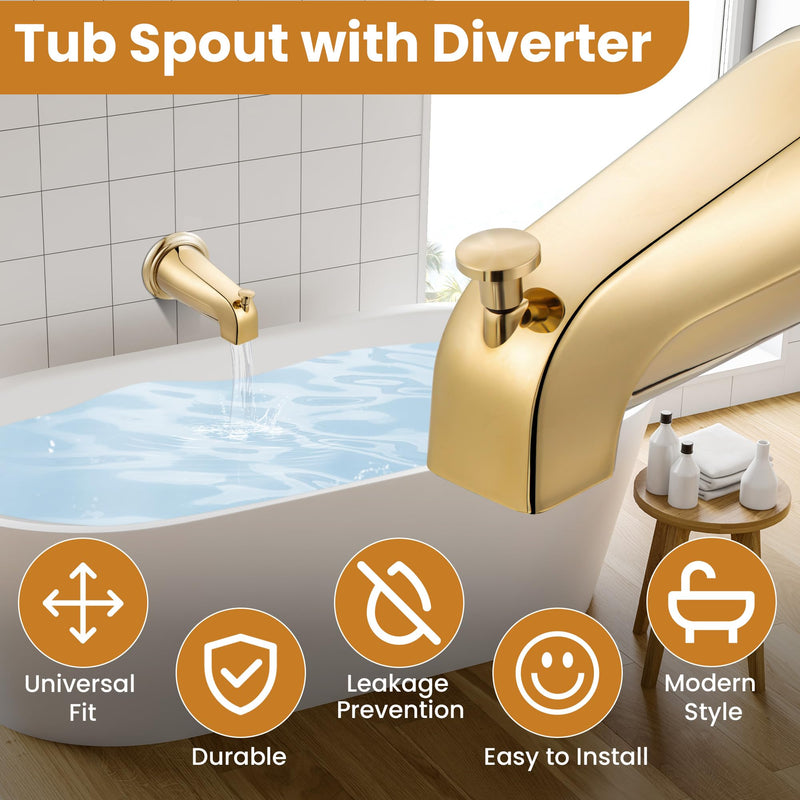 Dreyoo Tub Spout (Universal Fits 1/2" Copper Pipe, 1/2" IPS and 3/4" IPS), Bathroom Bathtub Faucet with Adapters and Hex Wrench(Polished Brass,Simple) Polished Brass Simple