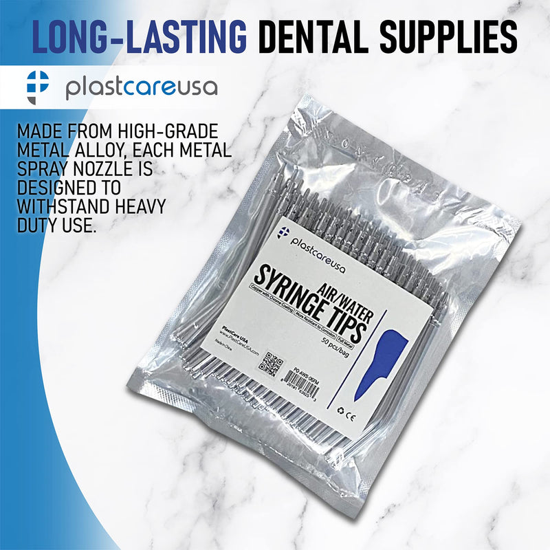 [Australia - AusPower] - PlastCare USA - Metal Air Water Spray Nozzle Syringe Tips for Dental Cleaning & Removal of Oral Debris (Pack of 10 Air Water Syringe Tips) 