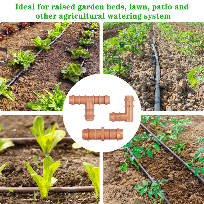 [Australia - AusPower] - Drip Irrigation Fittings Kit?20 Pieces Drip Irrigation Parts for 1/2 Inch Drip Irrigation Tubing with 0.600" ID Drip Line System Barbed Connectors Including 7 Couplings 7 Tees 6 Elbows 20 Pack Set 