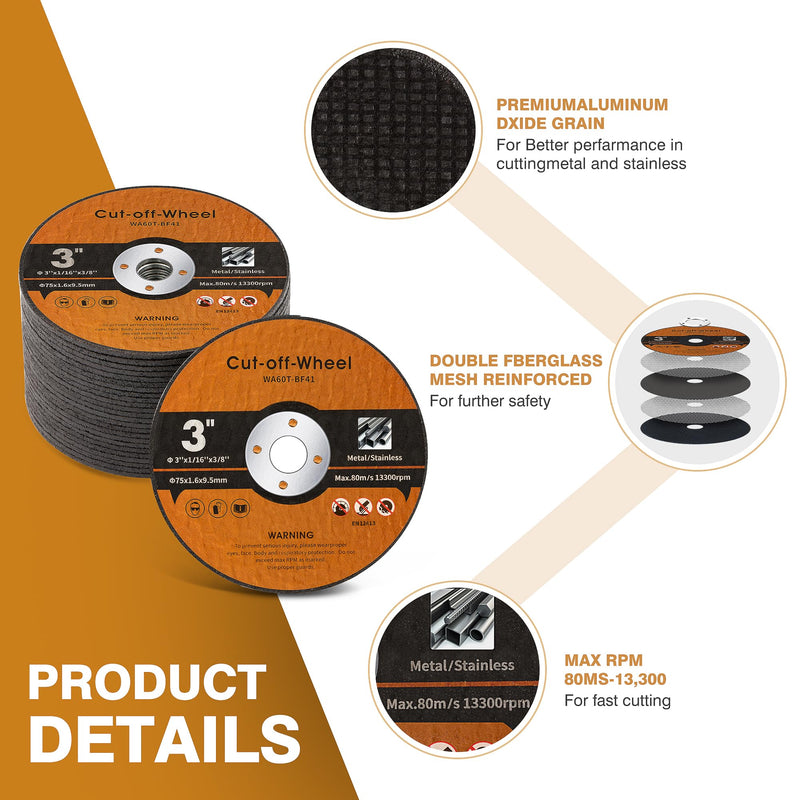 [Australia - AusPower] - 25 PCS 3 Inch Cut Off Wheels Metal and Stainless Steel Cutting Wheel for Angle Grinder 3"x1/16"x3/8"Cutting disc Die Grinder Cut Off Wheel Fits Any Angle Grinder Air Tool 25PCS 3 Inch Cut Off Wheels 