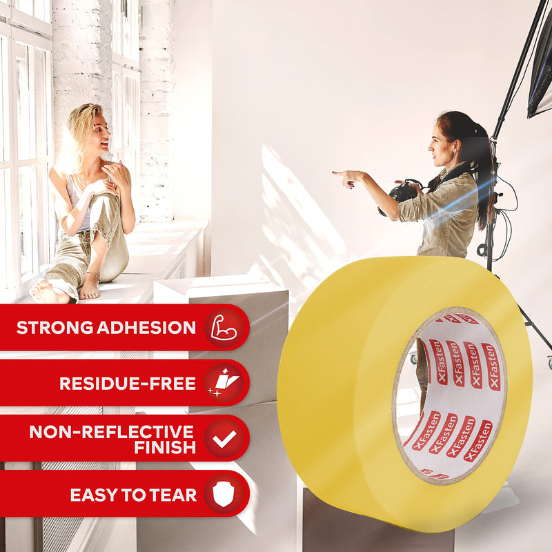 XFasten Yellow Gaffers Tape 2 Inch x 30 Yards, Cable Management Gaffer Tape, Ideal for Indoor, Outdoor Applications, Non-Reflective Matte Gaffing for Photography, Music, Film, Events