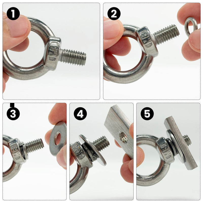 [Australia - AusPower] - 4 Pack Shoulder Eye Bolt, Heavy-Duty Stainless Steel Eye Bolt tie Down Anchoring kit Lifting Ring Threaded Eyebolts with Washer and Nuts Set Muti-Function Model 1 
