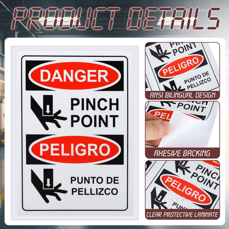 100 PCS Danger Pinch Point English + Spanish OSHA Label Decal - 5 x 3.5 Inch Bilingual Safety Warning Label Decal Vinyl for Machinery Equipment Industrial Warehouse 100