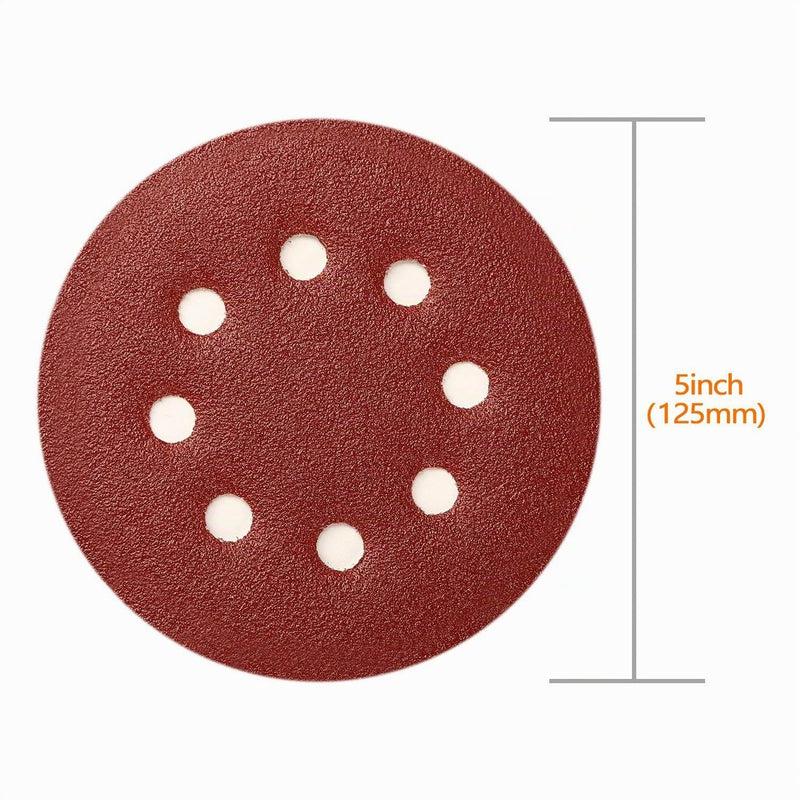 SPTA 100-Piece 125mm 40/80/120/180/320/400/600/800/1500/2000 Sanding Discs Velcro Sanding Sheets Sanding Papers Excenter Sander Grit x10 8 Holes for Orbital Sanders