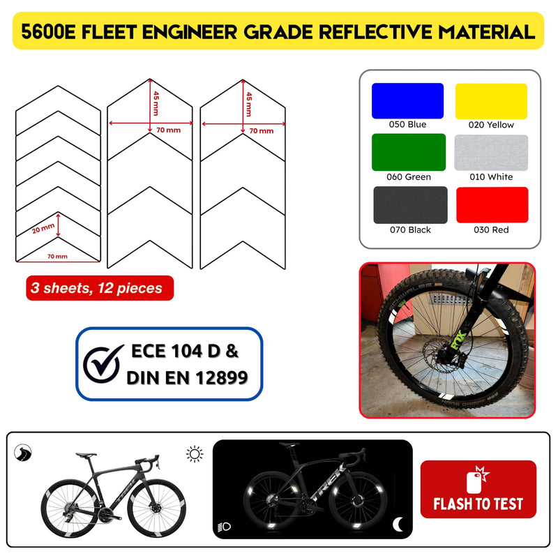 DIN 67520 Bicycle reflectors Reflective Tape Bicycle Rim Stickers Universal Film Rim Stickers Bike Waterproof Motorcycle Rims Decals Vehicles Made with ORA FOL 5600 Material (White, 12Pcs) White