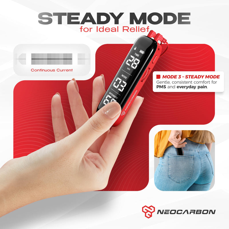 NEOCARBON TENS Unit Muscle Stimulator Slim for Pain Relief, Physical Therapy & Muscle Recovery, Portable EMS Pulse Massager Machine for Back, Neck & Shoulder Pain, Red