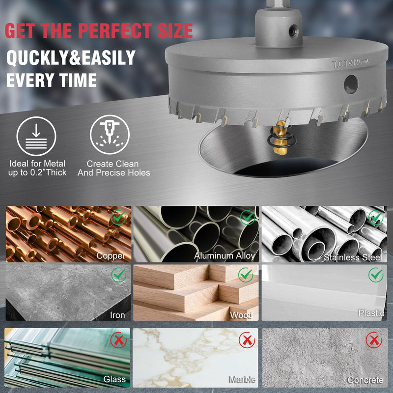 5 Inch Carbide Hole Saw with Titanium Plated Center Drill Bit, Heavy Duty TCT Hole Saw Metal Hole Cutter for Stainless Steel Iron Copper Brass Aluminum Alloy 5 inch