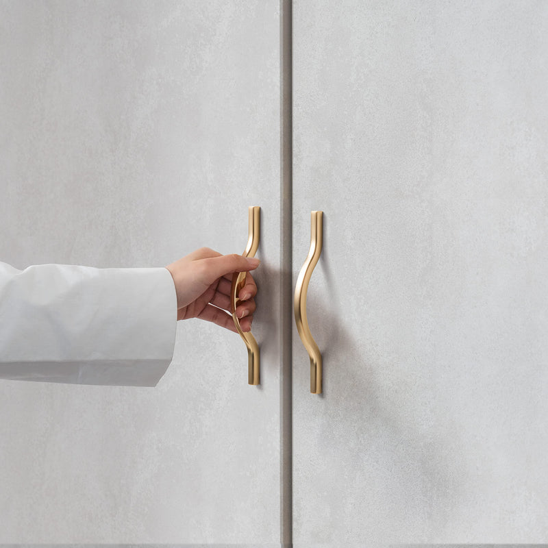 Goo-Ki Low Profile Brushed Brass Cabinet Pulls, Double Hole Centers(3.8''/5'') Zinc Alloy Handle for Drawer Cupboard Wardrobe,6 Packed 3.8'/5'' Hole Centers