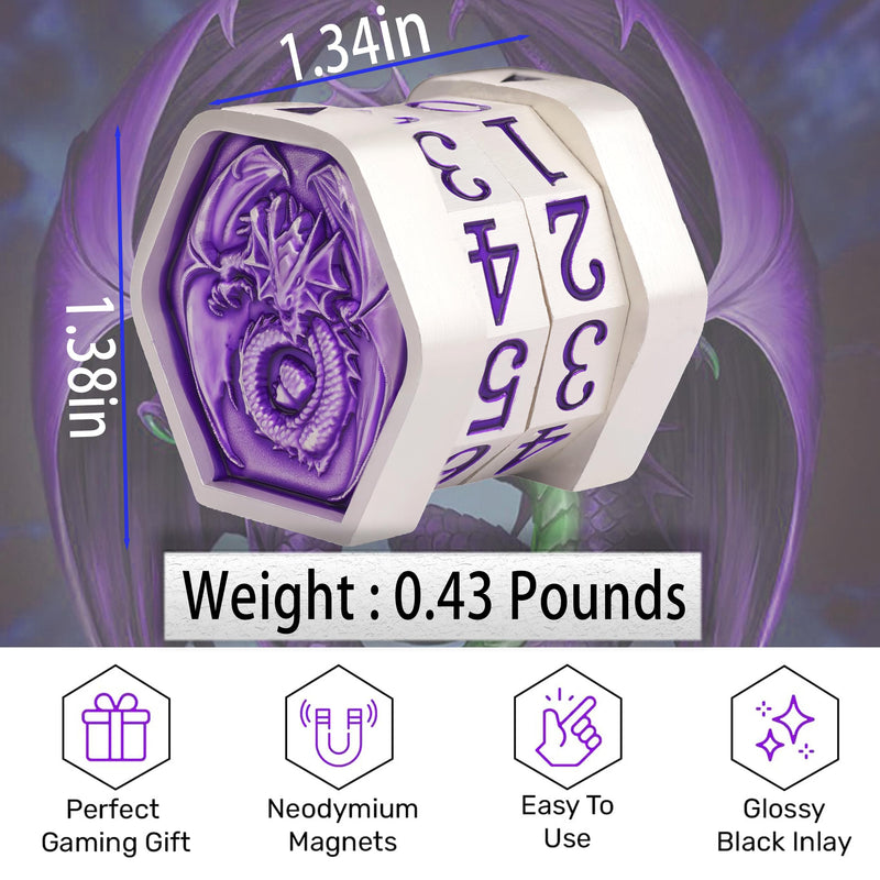 Metal MTG Life Counter Wheel Metal Magic Life Counter MTG Health Tracker MTGs Foundations with Dragon Symbol for Board Games, Cards Games, TTRPGs, Compatible with MTGs(Pearl Silver_Purple) Silverpurple