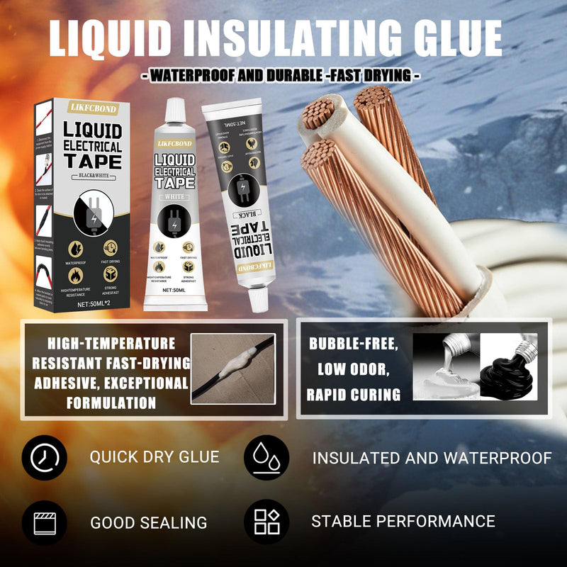 Liquid Electrical Tape Set, 100ml Liquid Rubber, Waterproof Insulating Wire Glue for Cables, Plugs, Equipment, 2 Count (Black and White) Black and White