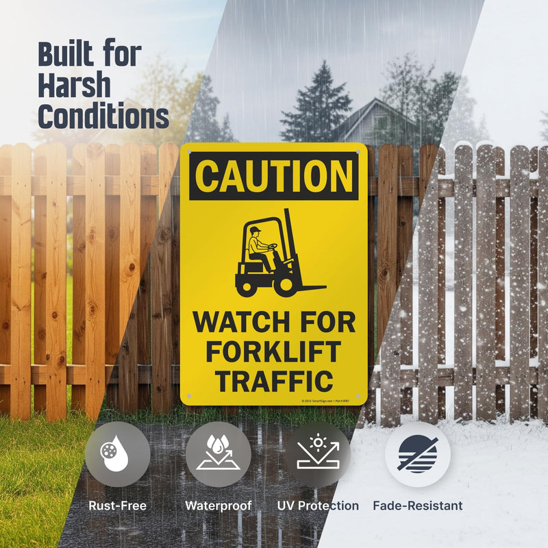 "Caution - Watch For Forklift Traffic" Sign By SmartSign | 10" x 14" Aluminum Yellow