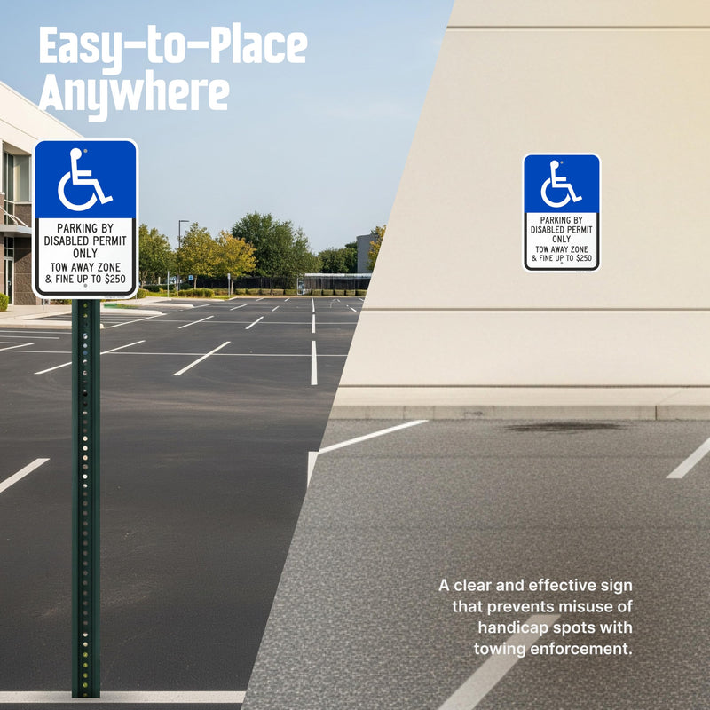 SmartSign Basics 18 x 12 inch “Parking By Disabled Permit, Tow-Away Zone” Handicap Parking Sign, 120 mil Aluminum Composite (ACM), Engineer Grade Reflective Material, Blue/Black on White, USA-Made blue, black and white