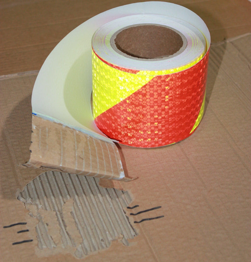 Reflective Tape 4 inch Wide, Outdoor Waterproof Hazard Conspicuity Safety Warning Industrial Marking Tape (66 feet) 4"X66ft Fluorescent Yellow and Red 1