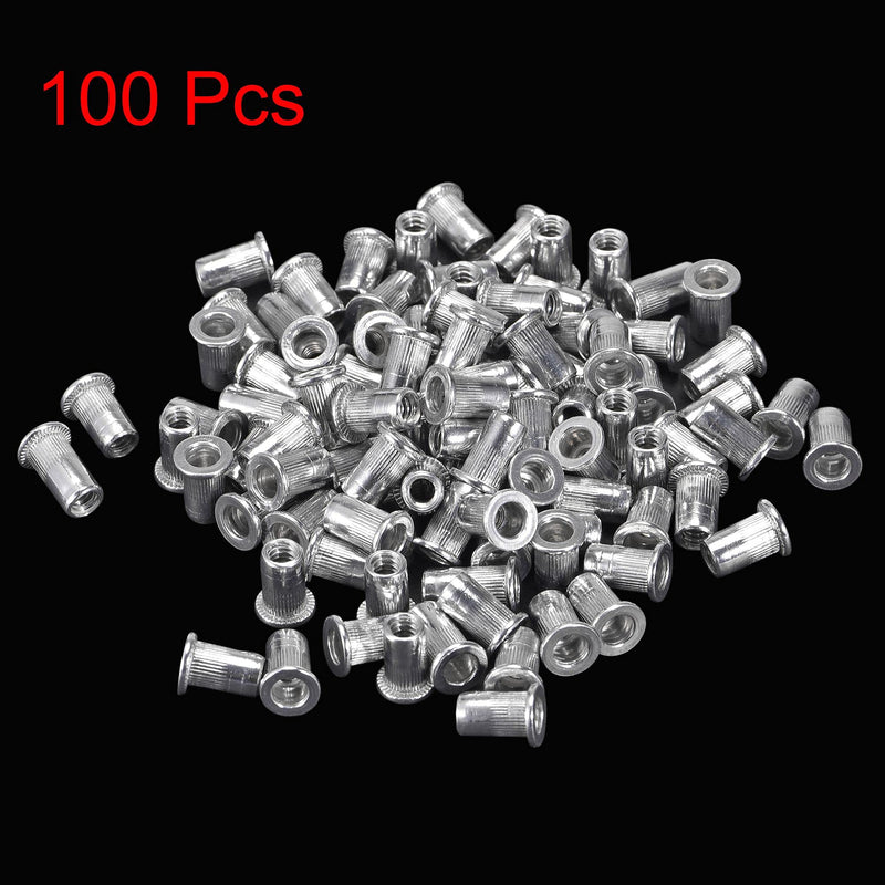 [Australia - AusPower] - uxcell #6-32 Rivet Nuts Aluminium Alloy Knurled Flat Head Threaded Insert Nut Silver 100pcs 