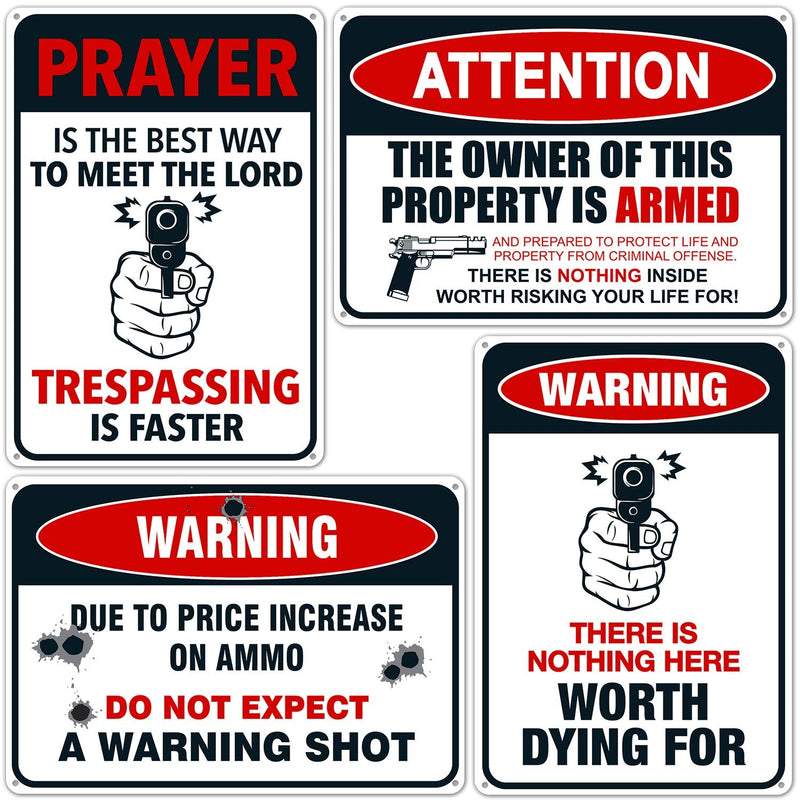 Funny No Trespassing Warning Signs, (Pack of 4) 10x7 Inches, Rust Free 0.40 Aluminum, Fade Resistant, Easy Mounting, Indoor/Outdoor Use, Made in USA by Sigo Signs HORIZONTAL