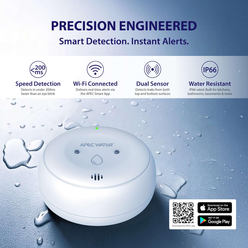 [Australia - AusPower] - APEC WATER WiFi Water Leak Detector for Home, App Connected get Real-Time Alerts, Highly Reliable Dual Sensor Wet Moisture Detection (1PK) 1-Pack 