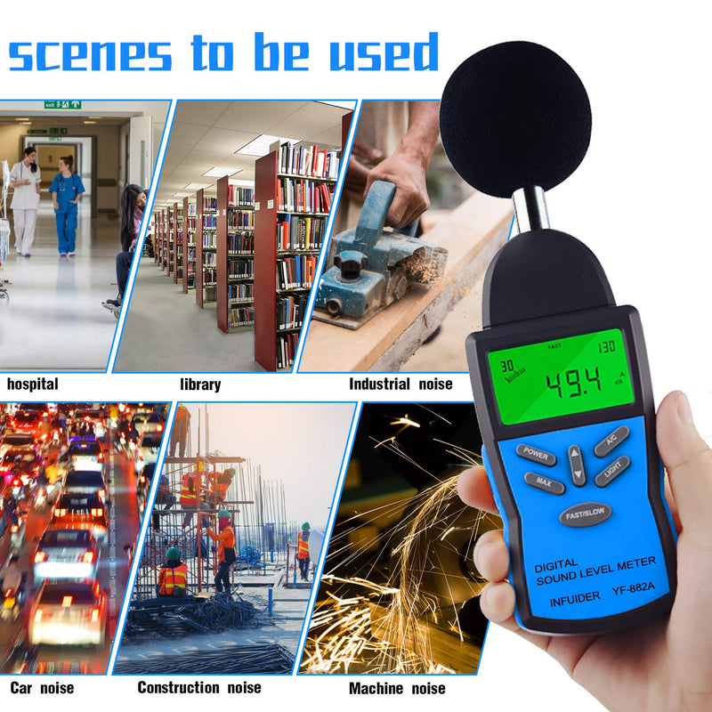 [Australia - AusPower] - Portable Decibel Meter, Sound Level Monitoring and Noise Volume, MAX/MIN Noise Measurement with Data Hold LCD Backlight and Accuracy of +/-1.5dB 