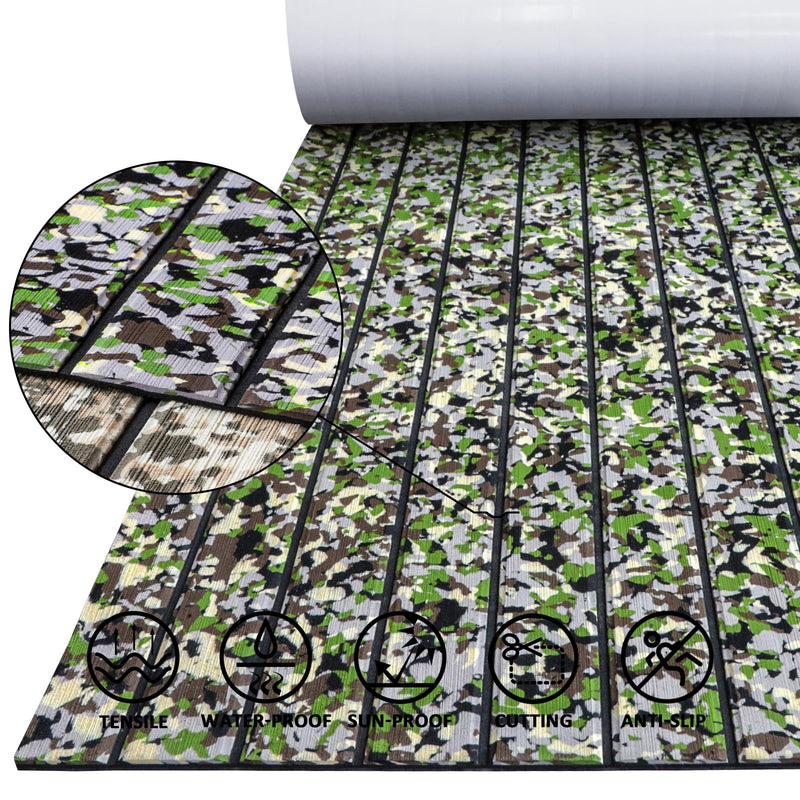 EVA Foam Boat Decking 94" x 45" Self-Adhesive Non-Slip 6mm Camo Marine Deck for Yacht Jet Ski Kayak Fishing 94.5"x21.6" Camo Jungle with Black Seam Lines