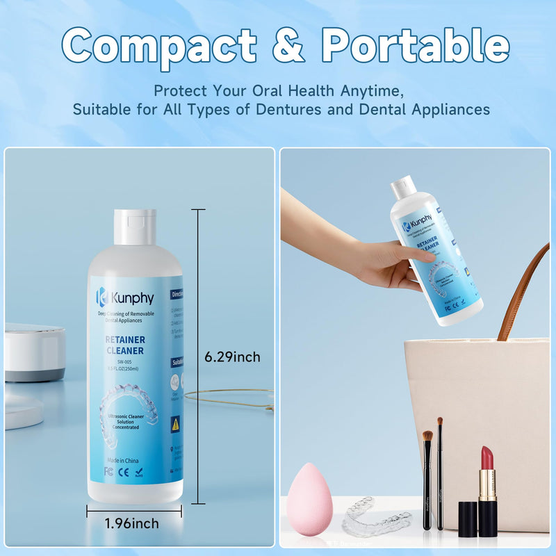 [Australia - AusPower] - Ultrasonic Retainer Cleaner Solution for Sonic Denture Cleaner-Professional Cleaning of Retainers, Invisible Aligners, Mouth Guards, Night Guards, Remove Odors, Discoloration & Stains 8.5oz 250ml 