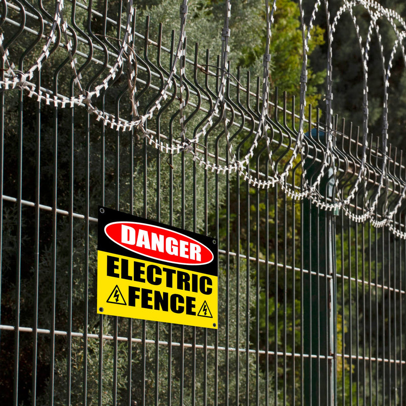Electric Fence Warning Sign 11x8 Inch - Coroplast Caution Electric Fence Signs, Single-Sided, Corner Grommets for Easy Hanging