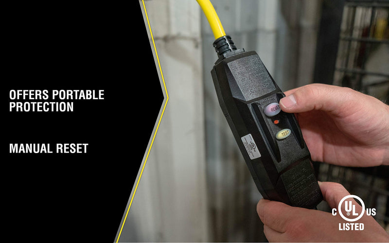 Southwire Yellow Jacket 2816 Coleman GFCI Quad In-Line Power Block - 125 V - 15 A - 12/3 AWG SJTW - 3-Outlet - Yellow - Durable Electrical Cord