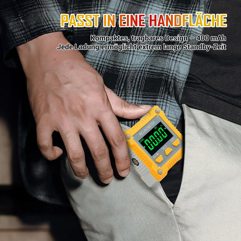 Digital Laser Protractor with Inclinometer Laser Level | 4-Sided Magnetic Adhesion, Dustproof, High Precision & Robust - for Construction, Crafts & Industry - Yellow