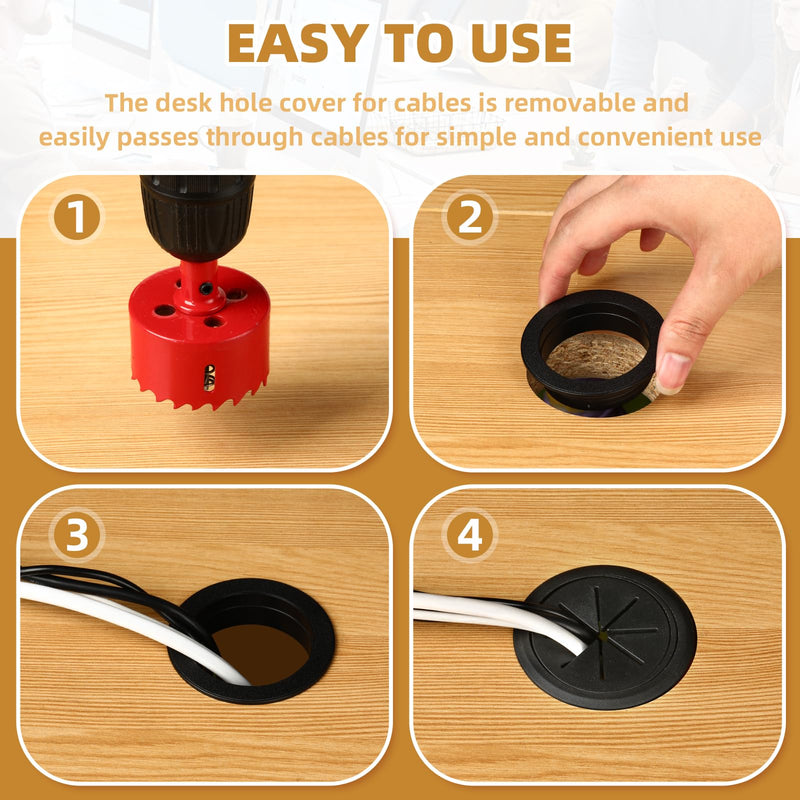 [Australia - AusPower] - Desk Grommet 2 Inch (50 mm) 8 Pieces, Desk Hole Cover for Cables Black, Desk Hole Grommet ABS Plastic, Desk Cord Hole Cover with Hole Saw for Wires Cables Through The Countertop by XIOGZAXI Black-M 