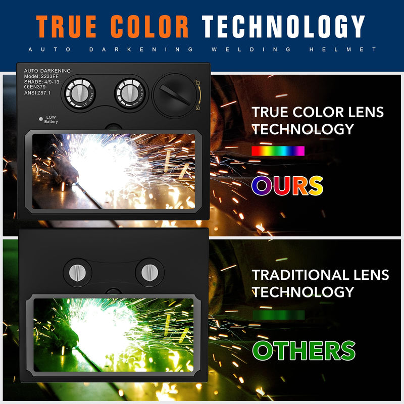 TRQWH Welding Hood Auto Darkening Welding Helmet with Light True Color 1/1/1/2 Top Optical Clarity Wide Shade 9-13 Welding Mask with Grinding Weld Helmet (TRQ-HD01) KTS-HD01