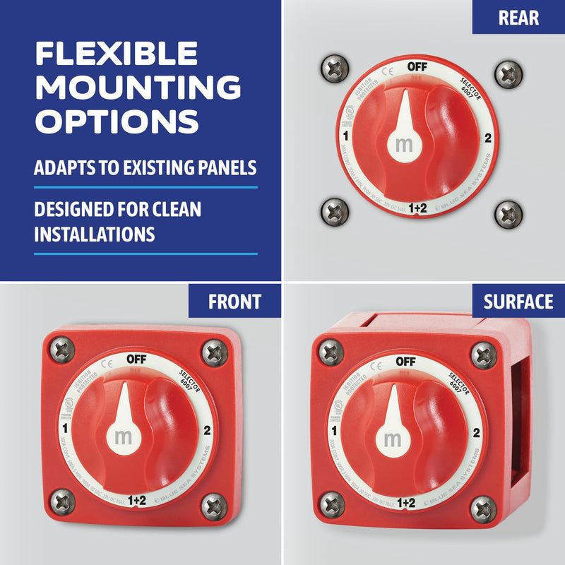 Blue Sea Systems 4‑Position Mini Selector Battery Switch, Red, 6007 m‑Series One size Selector 4 Pos.