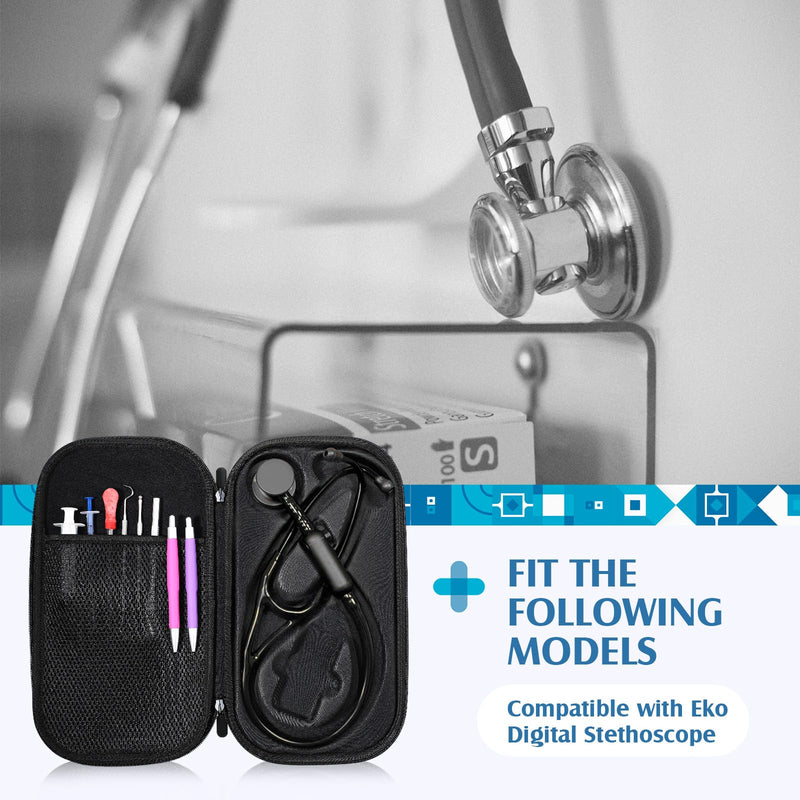 [Australia - AusPower] - 1 Pack Digital Stethoscope Case, 13.19 x 7.48 x 1.77 Inches Large Carrying Case Compatible with Digital or Cardiology Stethoscope, Black 