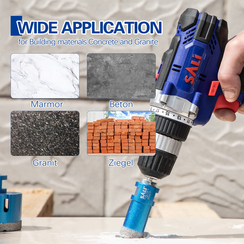 [Australia - AusPower] - SALI Diamond Core Drill Bits Set 5pcs Tile Hole Saws Vacuum Brazed Hole Saw with 1/4 Inch Hex Shank for Glass Ceramic Porcelain Tiles Marble Brick Granite Quartz Fit Angle Grinders and Drill 
