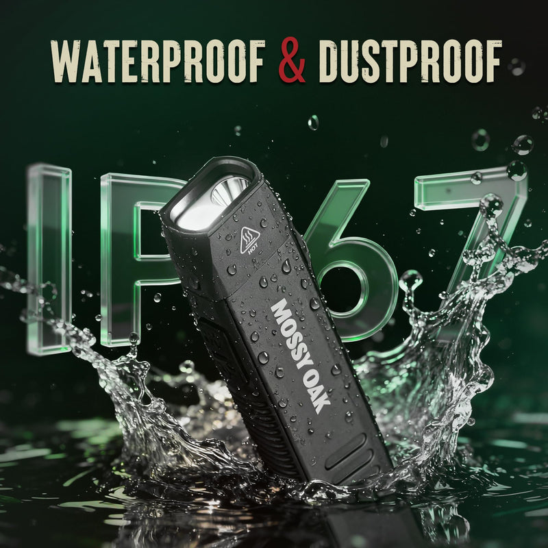 [Australia - AusPower] - Mossy Oak Rechargeable EDC Flat Flashlight 1200 Lumens, Pocket Work Light with Magnetic Base, UV & White Light Combo, Waterproof LED Inspection Light for Work, Outdoor Use and Emergencies - Gray 