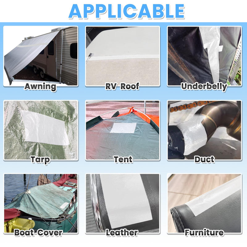 Tikfoam RV Awning Repair Tape for Tarp, Boat Covers,Tent, Sail Tape, Duct, Tear Repair Patch Kit, Waterproof, 5 Inch Wide 30FT Long, Reinforced White 5 inch x 30 ft