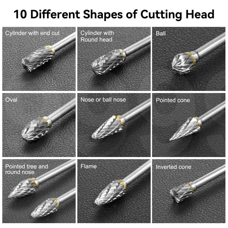 EASERIA Carbide Burr Set, Tungsten Carbide Rotary Cutter, Shaft Diameter 3 mm, for Wood Cutting, Drilling, Metal Polishing (Pack of 10) Small