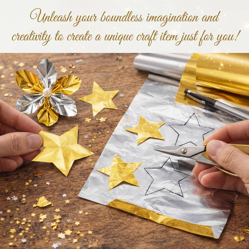 Yaocom Double-Sided Aluminum Foil - Gold & Silver, 12"x20ft Thick DIY Craft Sheet for Art Projects, Flowers, Origami, Scrapbooking, Multipurpose Metal Foil
