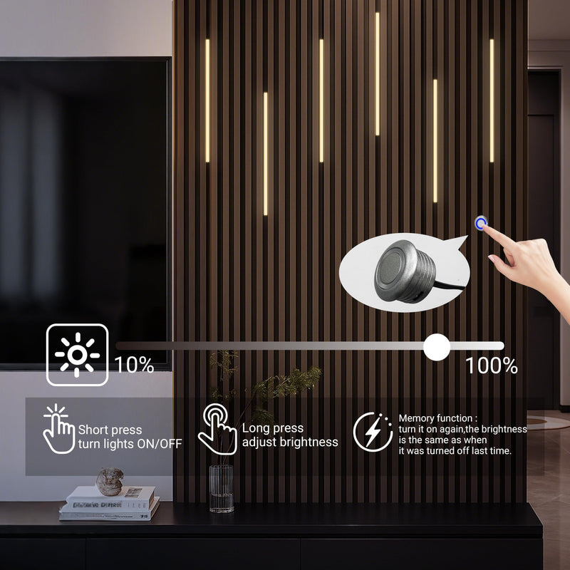 HAMRVL Black LED Recessed Lighting Kit - 6 PCS 16-Inch 3000k Dimmable Warm White LED Lights with Touch Switch, Wall Panel Light for Wood Slat Wall Panels, Headboards, Stairs, Under Cabinet, Home Decor 16-Inch/6 Pack Warm White 3000K