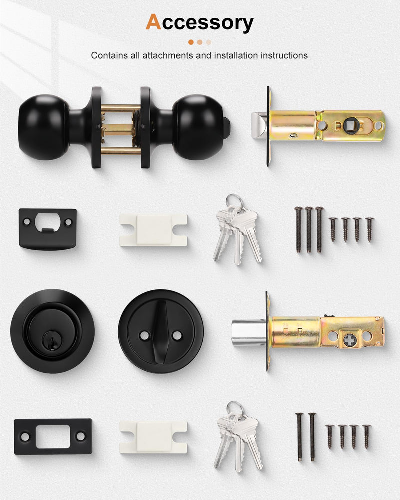 Probrico Flat Black Entry Door Knob and Single Cylinder Deadbolt Set, Keyed Alike, 1Pack 1 Pack