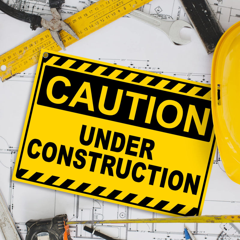 2 PC Under Construction Sign, 8x12 Coroplast Caution Construction Signs for Jobsites with Grommets