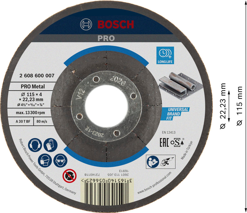 [Australia - AusPower] - Bosch 2608600007 Grinding Disc for Steel, Black, 115 x 4 mm 115 mm 
