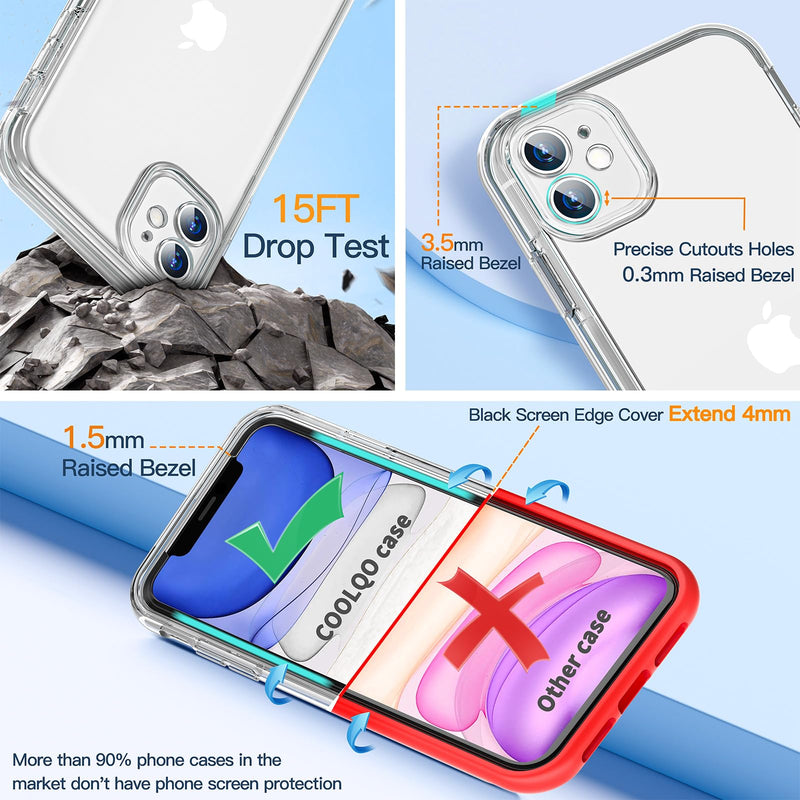 [Australia - AusPower] - COOLQO Compatible with iPhone 11 Case, and [2 x Tempered Glass Screen Protector] for Clear 360 Full Body Coverage Hard PC+Soft Silicone TPU 3in1 Shockproof Protective Phone Cover 111_Clear 6.1 Inch 