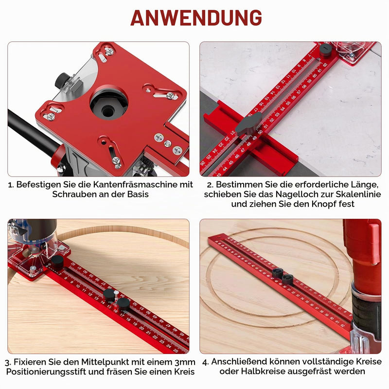 4 in 1 Adjustable Router Compass - Radius 90-610mm | Aluminium Multifunktionale Frässchablone Oberfräse Zubehör, Planfräsvorrichtung & Fräsrillenhalterung, kompatibel mit Makita