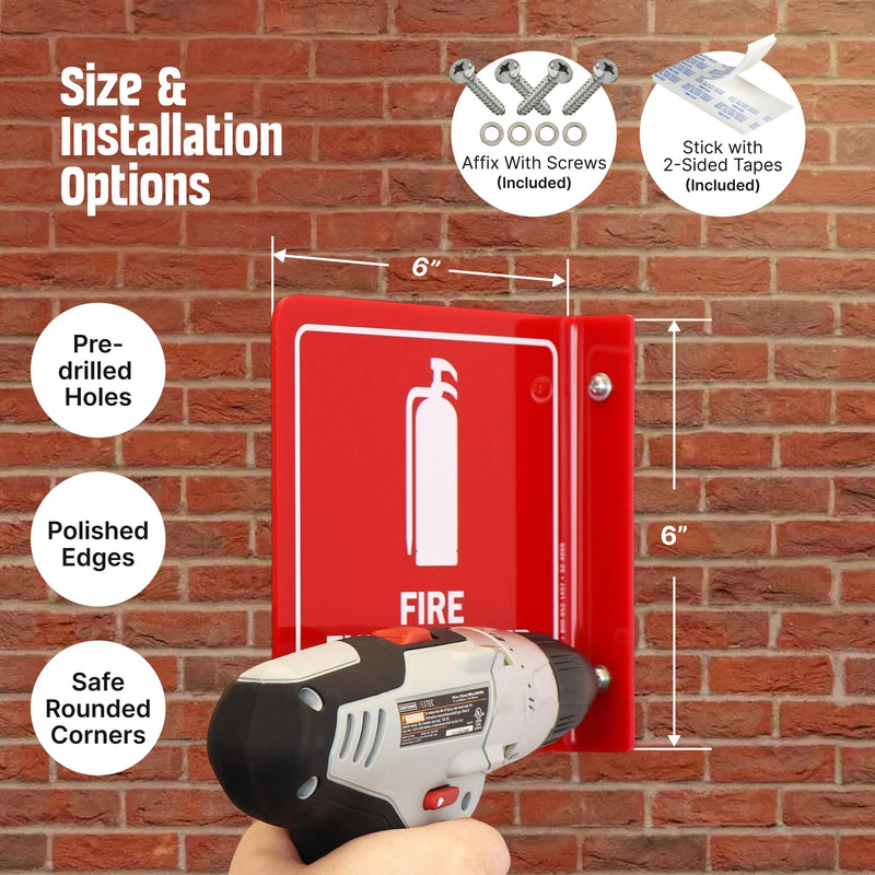 SmartSign (4-Pack) Fire Extinguisher Projecting Sign - 6" x 6", Two-Sided Wall Mount Polished Acrylic Hallway Sign with Down Arrow, White on Red 6" x 6" - Pack of 4