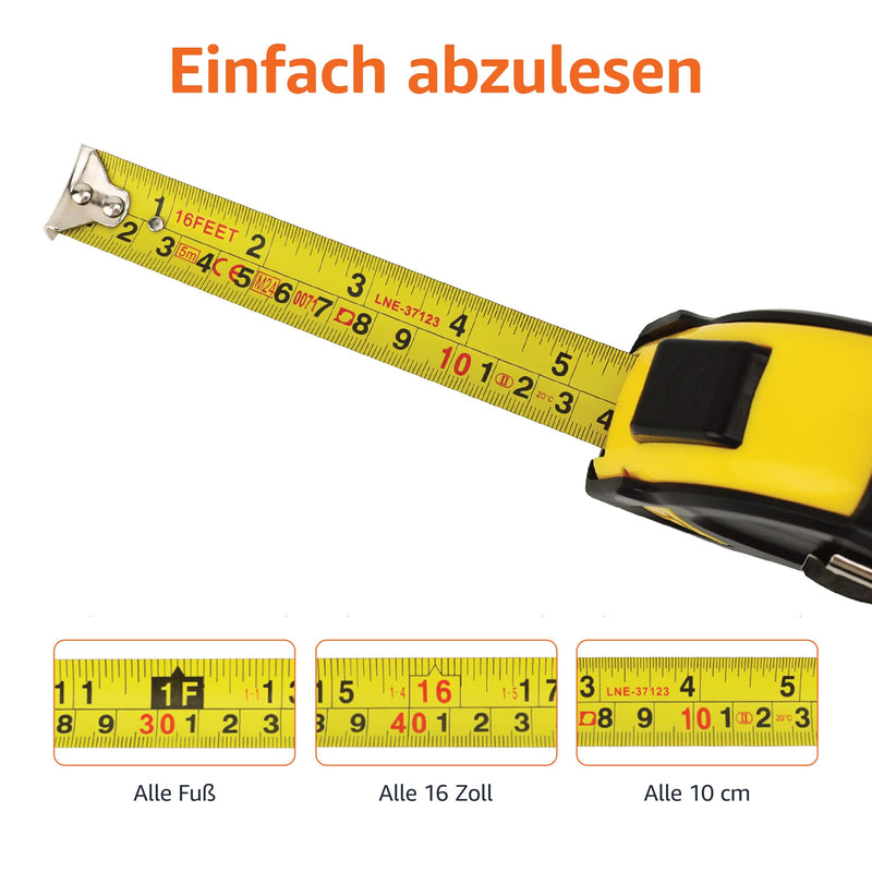 Amazon Basics Self Locking Tape Measure (5m) Scale MID Accuracy Black Yellow 5 m