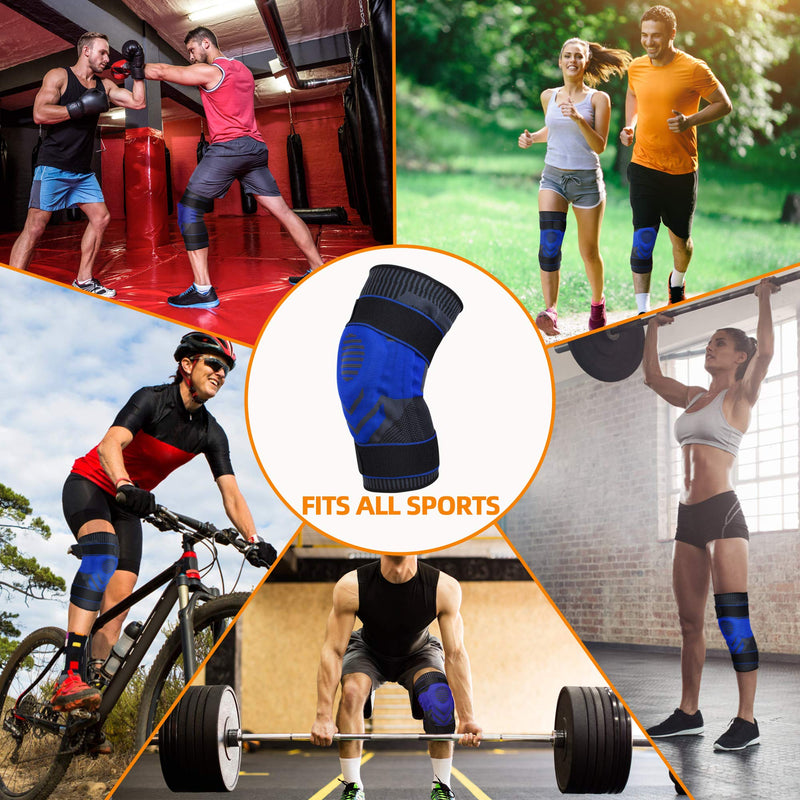 [Australia - AusPower] - Knee Compression Sleeve Support, Professional Knee Brace With Patella Gel Pad & Side Spring Stabilizers, Double Adjustt Straps, Medical Grade Knee Protector For Large Blue 1 