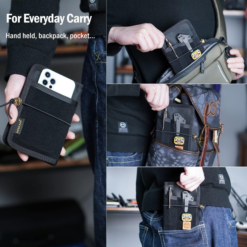 VIPERADE VE11 Pocket Journal Pouch, EDC Wallet Small Notebook Cover, Nylon Journal Cover for Field Notes, Utility EDC Organizer Pouch with DIY Patch Area Black