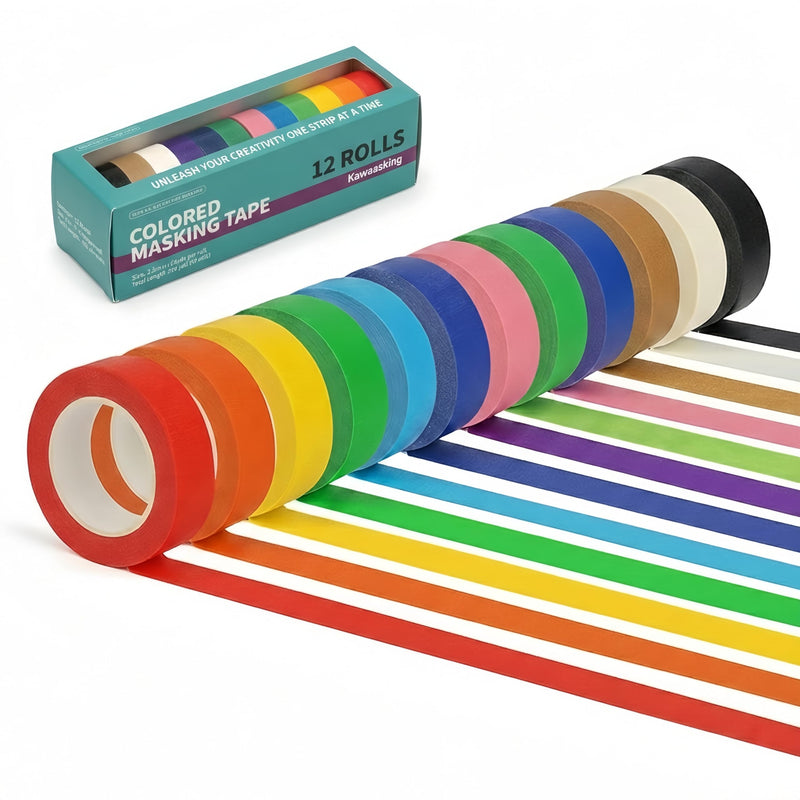 12 Colors Masking Tape 0.7 inch x 13yd per Roll (156 Yards Total) for Classroom Labeling, Removable Painters Tape, Writable & Easy Tear, Ideal for DIY Art Craft & Classroom Organization